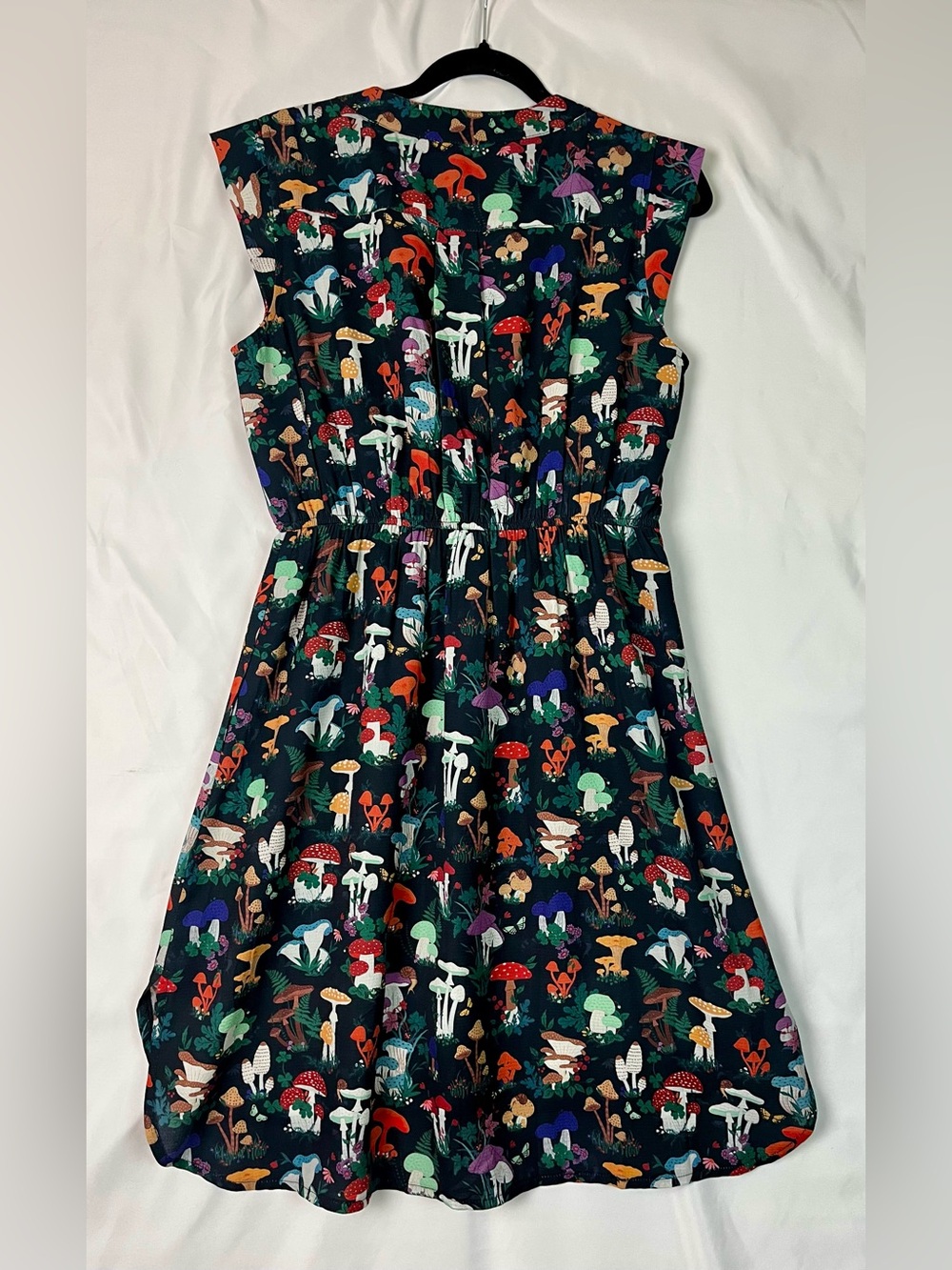 Whimsigoth Witchy Fairy Cottagecore Mushroom Print Lined Dress with Pockets Sz M - Picture 13 of 15